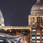 Closer photo of Neowise next to the dome of St Paul’s cathedral